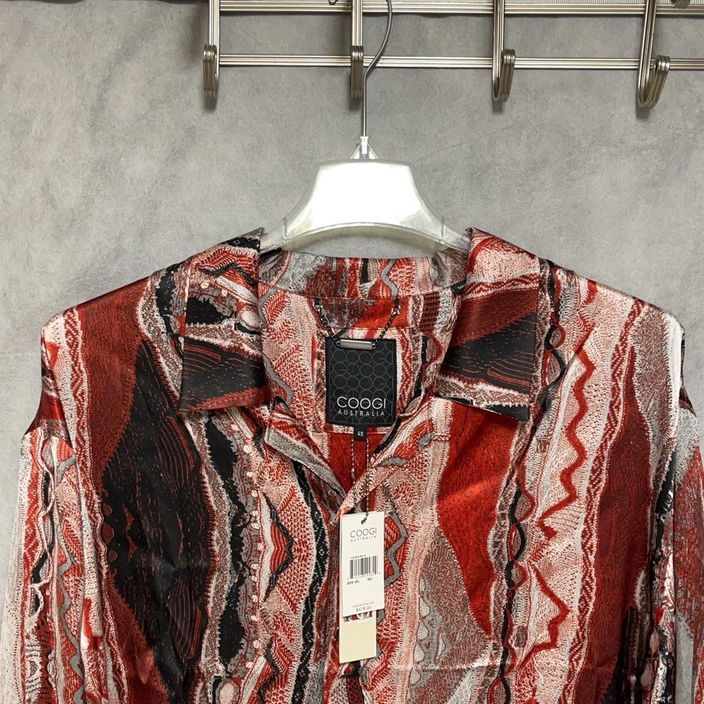 NWT Coogi Shirt Men 4XL Multi Silk Satin Printed Ultra Lightweight Vibrant Luxe